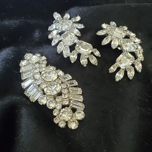 Antique rhinestone brooch and matching earrings